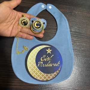 Disney | Luxurious baby pacifier with dust cover baby bib with cute chain clip for newborn to hold the nipple princess/prince style