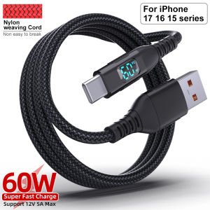 Nylon Braided 1M 2M 3M USB A to Type C Fast charger Cord 3A max with LED Display Fast charging for iPhone 15 16 iPad Mackbook
