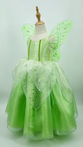 [Walson]Girls Princess Tiana Dress up Costume Kids Cosplay Princess and The Frog Clothing Child Birthday Party Halloween Fancy Ball Gown