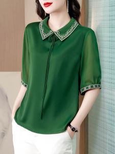 DAIXIANGFEIZI | Elegant Silk-like Blouse Short Sleeve