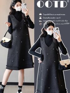 Stylish Skinny Ageless Pregnant Maternity Long Style Tweed Dress