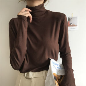 Womens Fleece Lined Long Sleeve Base Shirt Half High Collar Spring 2025 New Style Inner Wear Wood Grain Edge T-Shirt Top