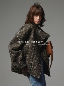 Spring 2025 High-Definition Color Wool Jacket Hard-Pressed Crumpled Idea Yarn Whale Bone Pattern Womens Short Outerwear