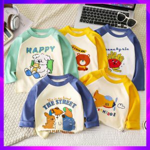 Áo Thun Trẻ Em Tay Dài Bằng Cotton Nguyên Chất Mùa Thu Phong Cách Hàn Quốc Cho Bé Trai Và Bé Gái Mặc Thường Ngày