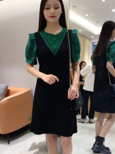 Summer Petite Fashion Elegant Illusion Layered Flared Sleeve A-Line Slimming Dress