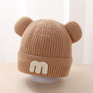 Warm Knitted Baby Hat Double Layer Cozy Woolen Cap for Boys And Girls Cute Autumn Winter Infant Hat with Butterfly Knot