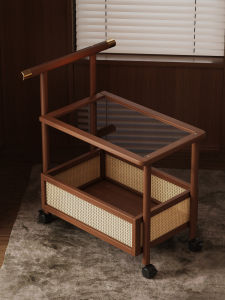 Middle-Aged Style Mobile Small Cart Snack Storage Rack Bedroom Living Room Side Table Tea Table Storage Rack Rectangular Shelf