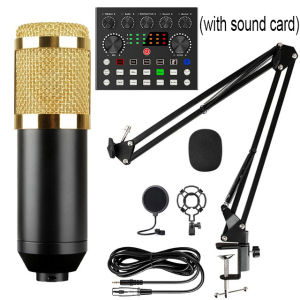 New BM800 Microphone Kits with Live Sound Card(Optional)Suspension Scissor ArmShock Mount and Pop Filter for Studio Recording