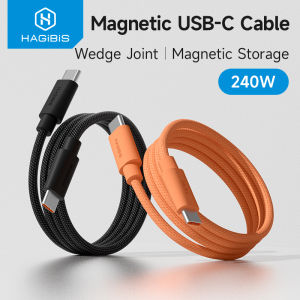 Hagibis | Hagibis Magnetic USB C Cable Coiled C to C Cable 240W Fast Charging Type C Charger Cord Wedge Plug for Carplay iPhone 16/17 Pro