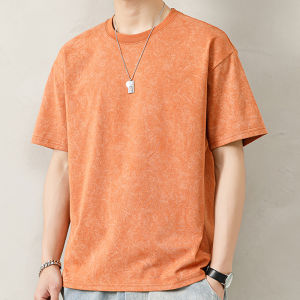Heavyweight Short Sleeve T-Shirt Mens Summer Trendy Brand Loose Casual Ice Silk Top Half Sleeve Youth Fashion Cotton Polyester Blend
