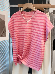 JIANDIYA | Striped Round-Neck Drop-Shoulder Knit Top Summer New
