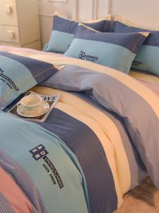 High-End Thickened Pure Cotton Four-Piece Set 100 Cotton Minimalist All Year Round Neutral Bed Sheets Quilt Cover Bedding Three-Piece Set 4