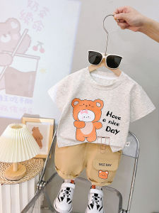 Fashionable Short Sleeve Boys Summer Outfit Set Cool Handsome Children Clothes Cotton Blend Fabric Korean Style Baby Apparel