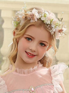 Girls Forest Style Pearl Wreath Headband Fairy Beauty Flower Child Hair Accessory Birthday Princess Theme