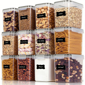 2/6/12 Pcs 1.6L BPA-Free Plastic Airtight Food Storage Containers with Labels Dishwasher Safe Cereal/Flour/Sugar