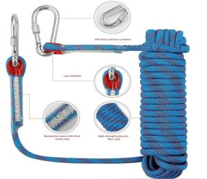 【10mm Diameter】10~30M Safety Rope Climbing Rappelling Rescue Escape Nylon Thick Utility Rope with 2 Steel Carabiners Outdoor Activities High strength escape and rescue nylon safety rope climbing accessories