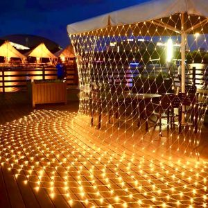 LED Fairy String Lights Christmas Fishing Net Light Waterproof Wedding Party Decoration Outdoor Net Mesh Fairy String Light Garland Window Curtain Christmas Fairy Light Wedding Party Holiday Decoration Fairy Lights for Lawn Garden Walkways Weddings
