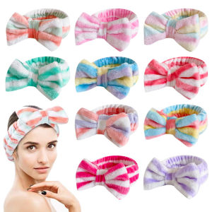 Colorful Stripe Butterfly End Hairband Coral Fleece Face Washing Female Style Large Bow Knot Hairband Cute Hair Ring