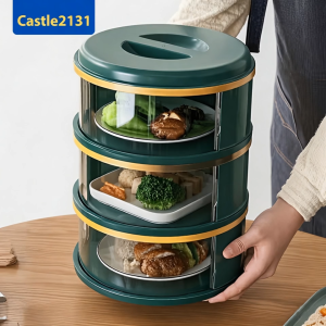 3 Layer Stackable Food Cover Transparent Food Storage Organizer with Lid Kitchen Counter Food Container Dustproof Food Keeper Snack Fruit Bread Storage Rack Space Saving Kitchen Organizer