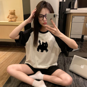 2025 New Cotton Pajamas Short Sleeve Thin Summer Sleepwear for Girls Cute Cartoon Patches Dog Design Suitable for Teenage Students