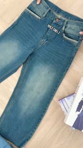 Celana Jeans High Waist Non Stretch Denim Kaki Lipat Panjang - 1054 SB L