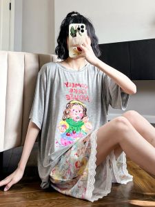 Modish Summer Cartoon Printed Sleepwear for Women Modal Material Thin Section Short Sleeve Shorts Ice Silk Cool Homewear