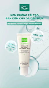 Kem dưỡng ban đêm cho da dầu mụn MartiDerm Acniover Renovador Nocturno (40ml)
