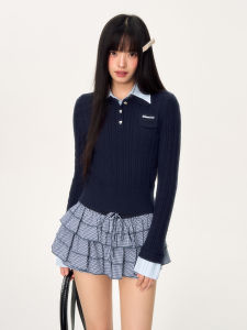 Áo Len Dệt Kim Hai Mảnh Weekendhub Phong Cách Hàn Quốc Mùa Thu Đầu Tiên Cổ Kẻ Sọc Đẹp Cho Nữ 2025 Mẫu Mới