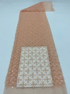 OLEVO | 5Yards Tulle Net African Lace Fabric Bead Lace High Quality Black Nigeria Sequin Fabrics for Wedding Evening Dress Sewing AT3008