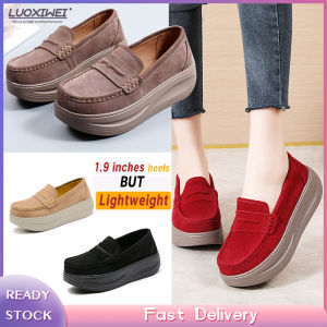 Loafers For Women Moccasins Slip On Fashion Classic Genuine Leather Suede Thick Bottom Casual Shoes Flat Heels Creepers Women Wedges Shoes Platform Sneakers Plus Size 41