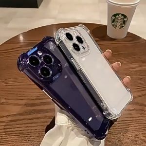 เคสโทรศัพท์โปร่งใสแข็งกันตกแบบหนาสำหรับ iPhone 15 14 Pro Max Plus 13 12 11 Pro Max เคสกันกระแทกแบบใสขอบเคสโทรศัพท์ซิลิโคนหนาพร้อมเลนส์คลูมดปกป้องกล้องผู้ขายชั้นนำ
