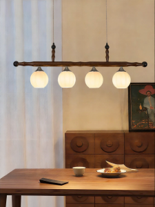 DGY | Đèn chùm phòng ăn phong cách retro bằng gỗ và kính linear