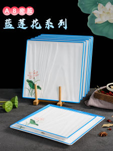 Commercial Restaurant Grade Melamine Dinner Plate Chinese Blue Lotus Pattern Square Shape Flat Dish Dining Utensils