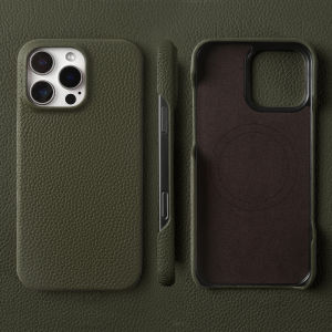 Luxurious Full Grain Leather Magnetic Absorption Phone Case for  17ProMax Protection Cover Elegant Simple Style