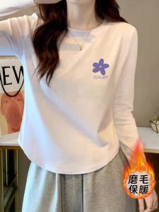 Thickened Pure Cotton Long Sleeve T-Shirt Womens Short Design Sense Inner Wear Base Shirt Top for Autumn Winter New Style