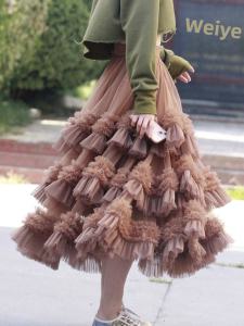 Spring Summer New Style Fashionable Dance Skirt Heavy Embroidery Large Flounce Tulle Skirt High Waist Cake Skirt Puffy Skirt