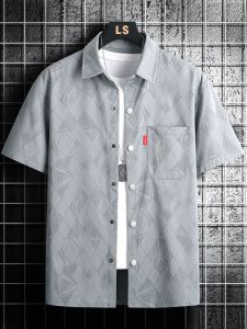 ROMON | Lormen Mens Short Sleeve Ice Silk Shirt Summer Thin Large Size Printed Casual Workwear Shirt Fashionable Urban Style