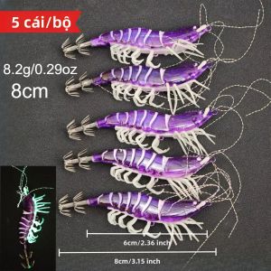 Bộ 5 Mồi Câu Giả Mực Tôm Phát Sáng 10.5cm Chân Mềm Mồi Câu Bạch Tuộc Mực Ống Nước Mặn EGI Dùng Cho Câu Biển Sông