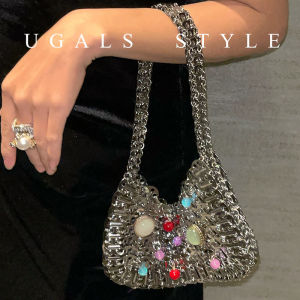 UGALS | Metal Shiny Beads Handmade Gemstones Sparkle Dumpling Bag