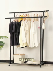 Heavy Duty Double Rod Clothes Rack with Storage Shelf Rolling Garment Hanger for Bedroom Organizer