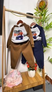 Bộ dài tay bé trai vải nỉ 1-7 tuổi hình oto chữ POWE vải dày dặn cao cấp dáng khỏe khoắn thời trang