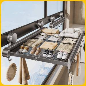 Invisible Suction Cup Extendable Folding Clothes Drying Rack