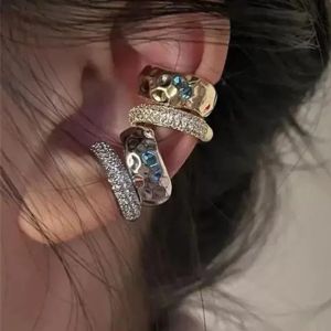 2Pcs 2024 Trendy Zircon Double-layer Ear Cuff No Piercing Earring Punk Unique Metal Geometric Ear Clip for Women Jewelry