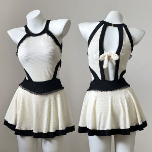 Slimming One-Piece Swimsuit Womens Small Chest Pad Thermal Spa Vacation Casual Swimwear Backless Skirt Style Nylon Spandex