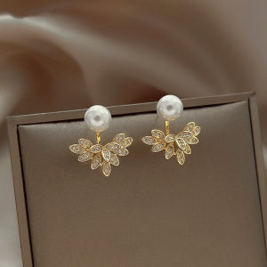 Bông tai pha lê ngọc trai Hàn Quốc cho trang sức nữ cao cấp hoa Zircon sang trọng bướm lá khuyên nụ nữ