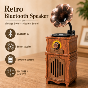 Retro Bluetooth Speaker Portable Vintage FM Radio with USB TF AUX Playback Bluetooth 5.3 1800mAh Battery for Home Office