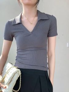 ⚡Port⚡ blouses women new style 2025 Korean style polo for women plain v-neck t-shirt women trendy high quality