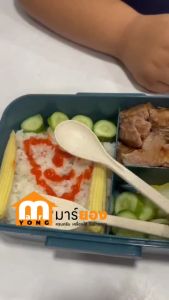 กล่องข้าว ลายการ์ตูน คละลาย  ฟรีช้อน ส้อม 2ช่องแยก BOX-6627 ขนาด 1100ML กล่องข้าว ตัวล็อค 4 ด้าน #ร้านมาร์ยอง