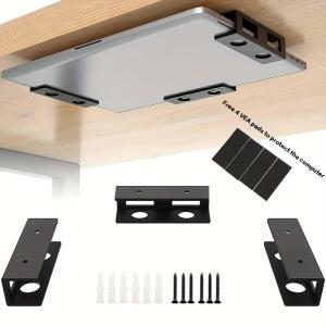 Under Desk Laptop Mount Metal Under Desk Shelf Holder for Laptop Mac Mini MacBook Keyboard with Anti-Scratch Silicone