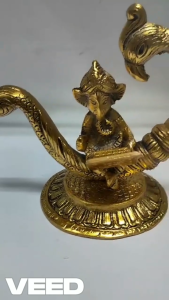 Traditional Handmade Gold Plated Metal Handicraft New Moon Style Peacock and Ganesha | Home Decor | Diwali Gift | Festival Decor (Size - Height- 6inches | Width- 6.5inches | Pack of 1 pc)
